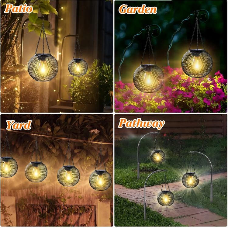 Retro Design Metal Grid Solar Lantern for Outdoor Gardens