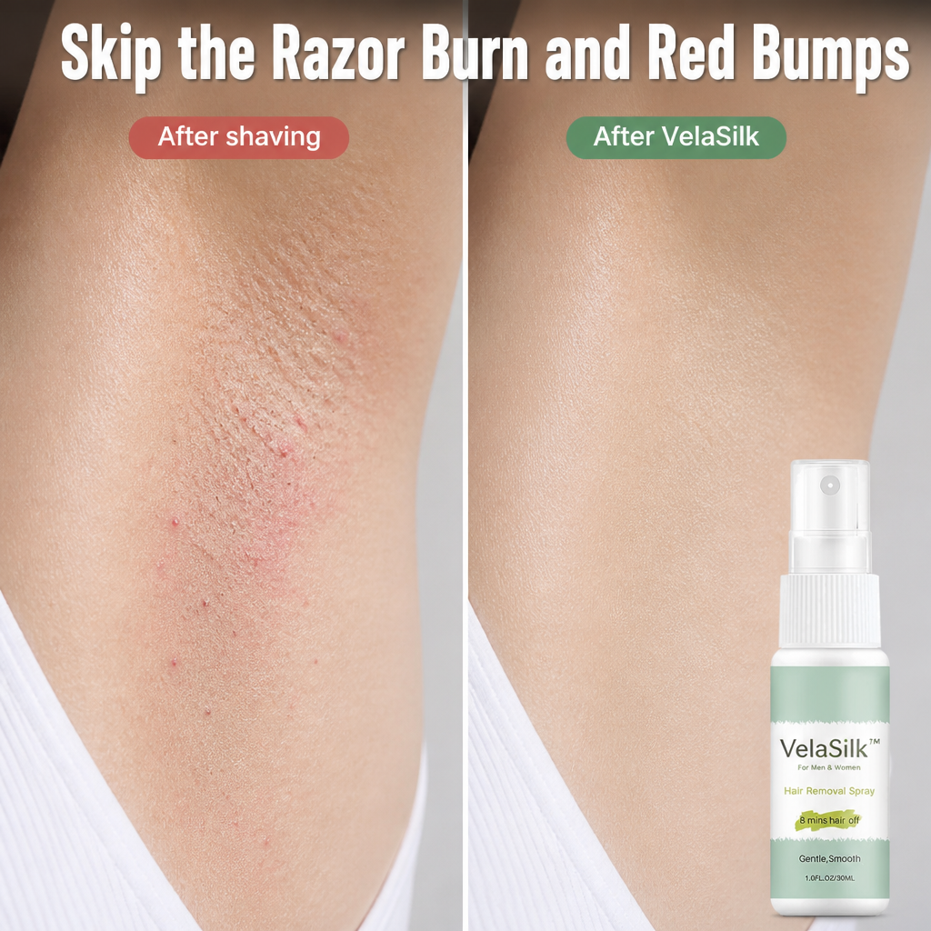 VelaSilk™ — Spray On, Wait 8 Minutes, Wipe Away Hair Without Razor Burn