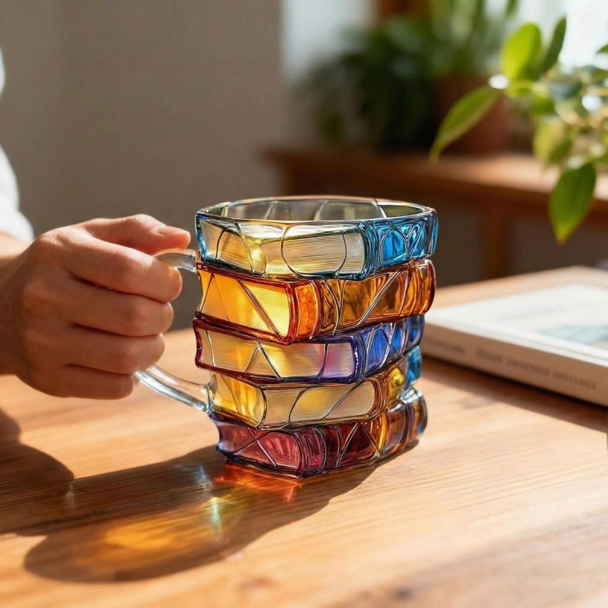 Colored Spine Design Glass Mug with Fused Handle for Book Lovers