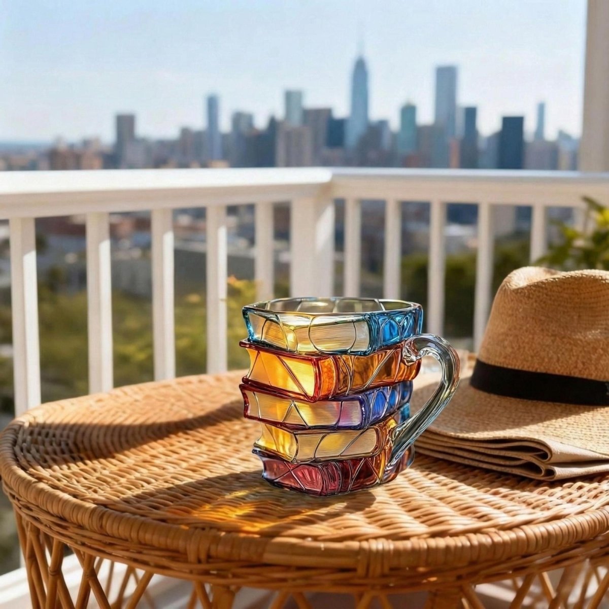 Colored Spine Design Glass Mug with Fused Handle for Book Lovers