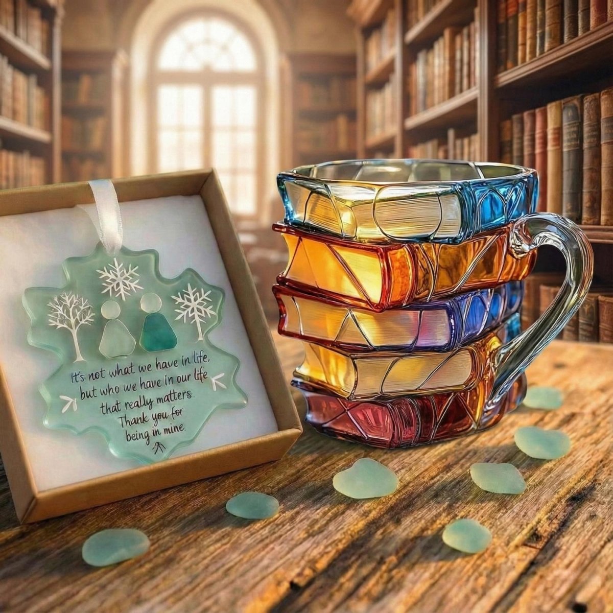 Colored Spine Design Glass Mug with Fused Handle for Book Lovers