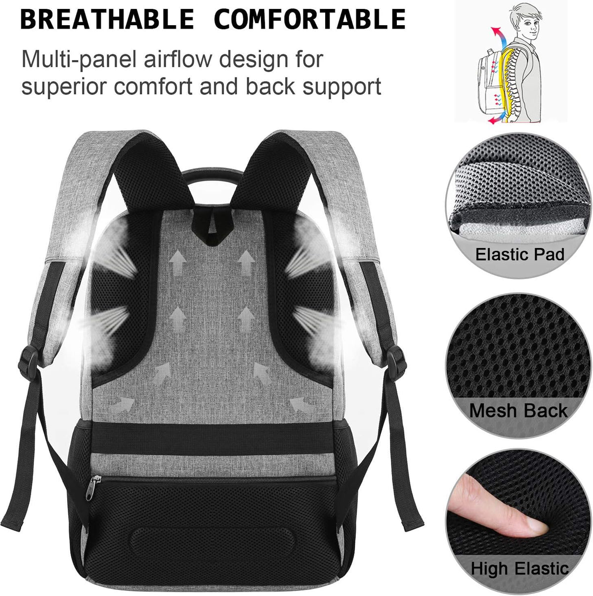 Anti-Theft Slim Laptop Backpack for Business with USB Charging Port
