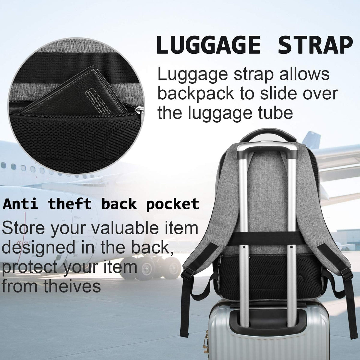 Anti-Theft Slim Laptop Backpack for Business with USB Charging Port
