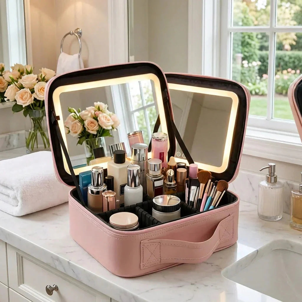 LED Mirror Makeup Organizer with USB Charging Port