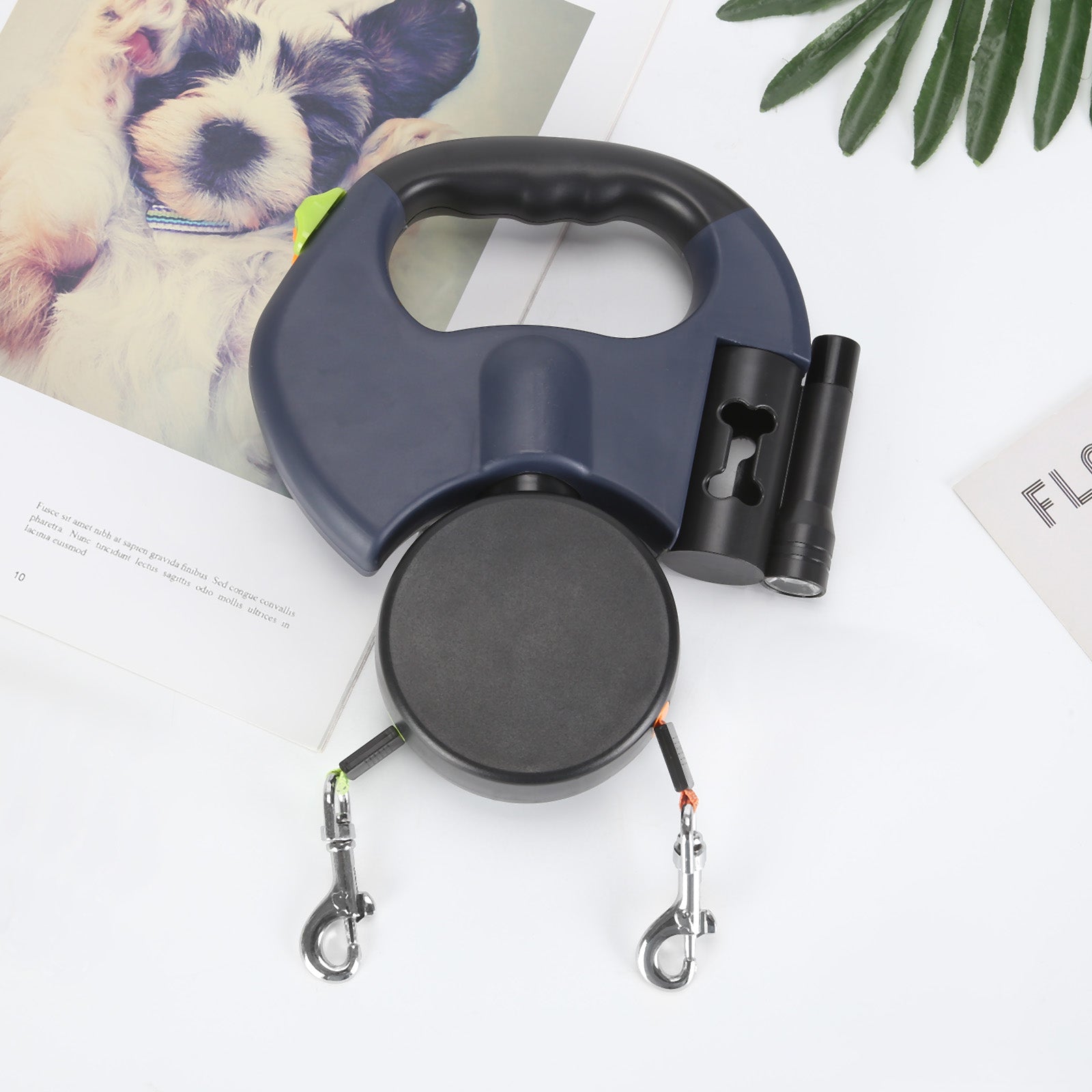 Dual Leash with Poop Bag Holder & LED Light | PetNavigator