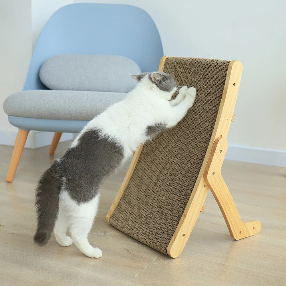 Wooden Frame Cat Scratching Post with Corrugated Cardboard