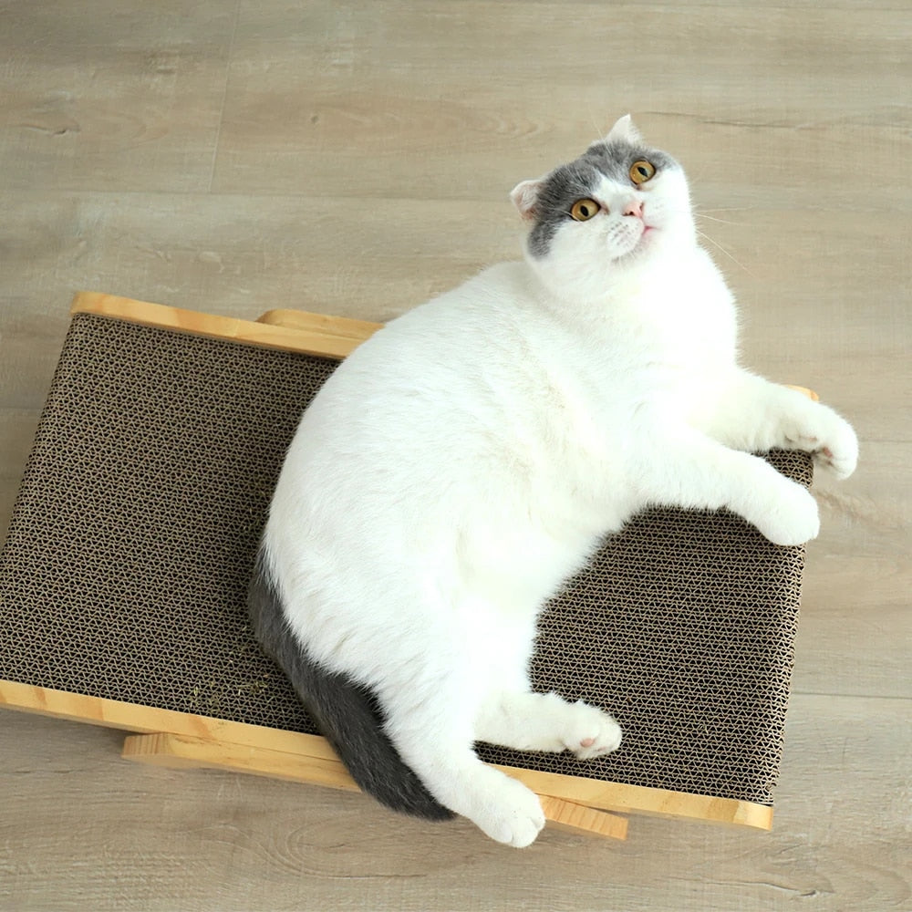 Wooden Frame Cat Scratching Post with Corrugated Cardboard