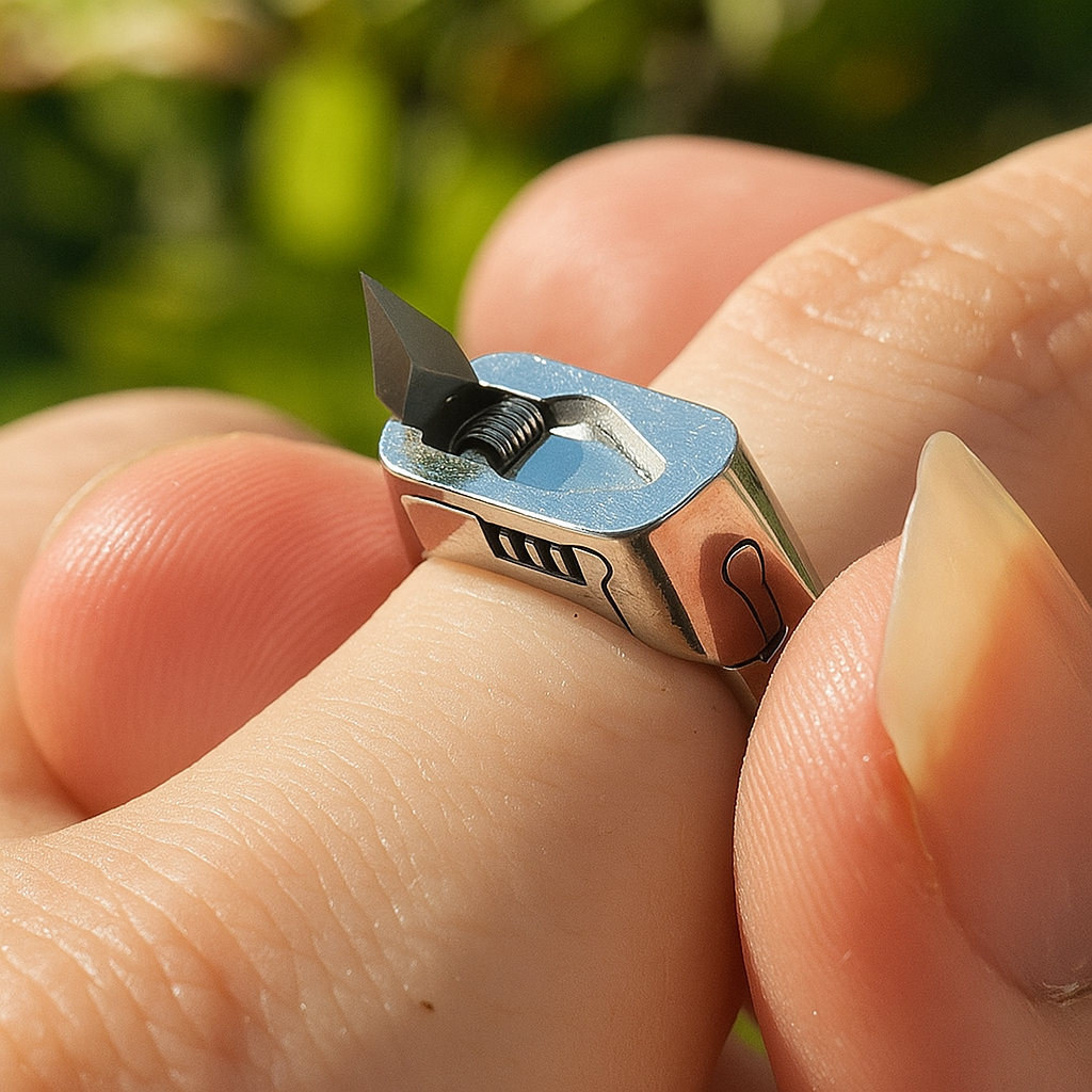 Compact Emergency Safety Ring with Hidden Blade - Stainless Steel Design
