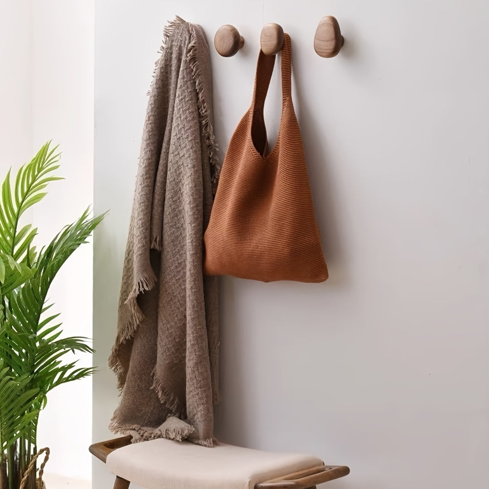 Set of 4 Natural Wooden Pebble Wall Hooks for Minimalist Decor