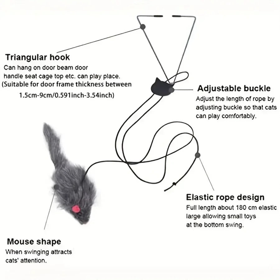 Door-Mounted Interactive Toy for Cats with Stretchy Cord