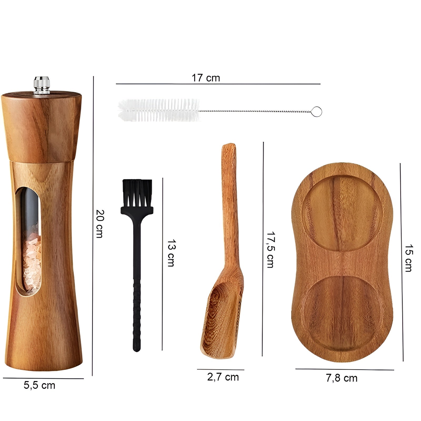 Elegant Duo of Wooden Spice Grinders with Clear Viewing Window