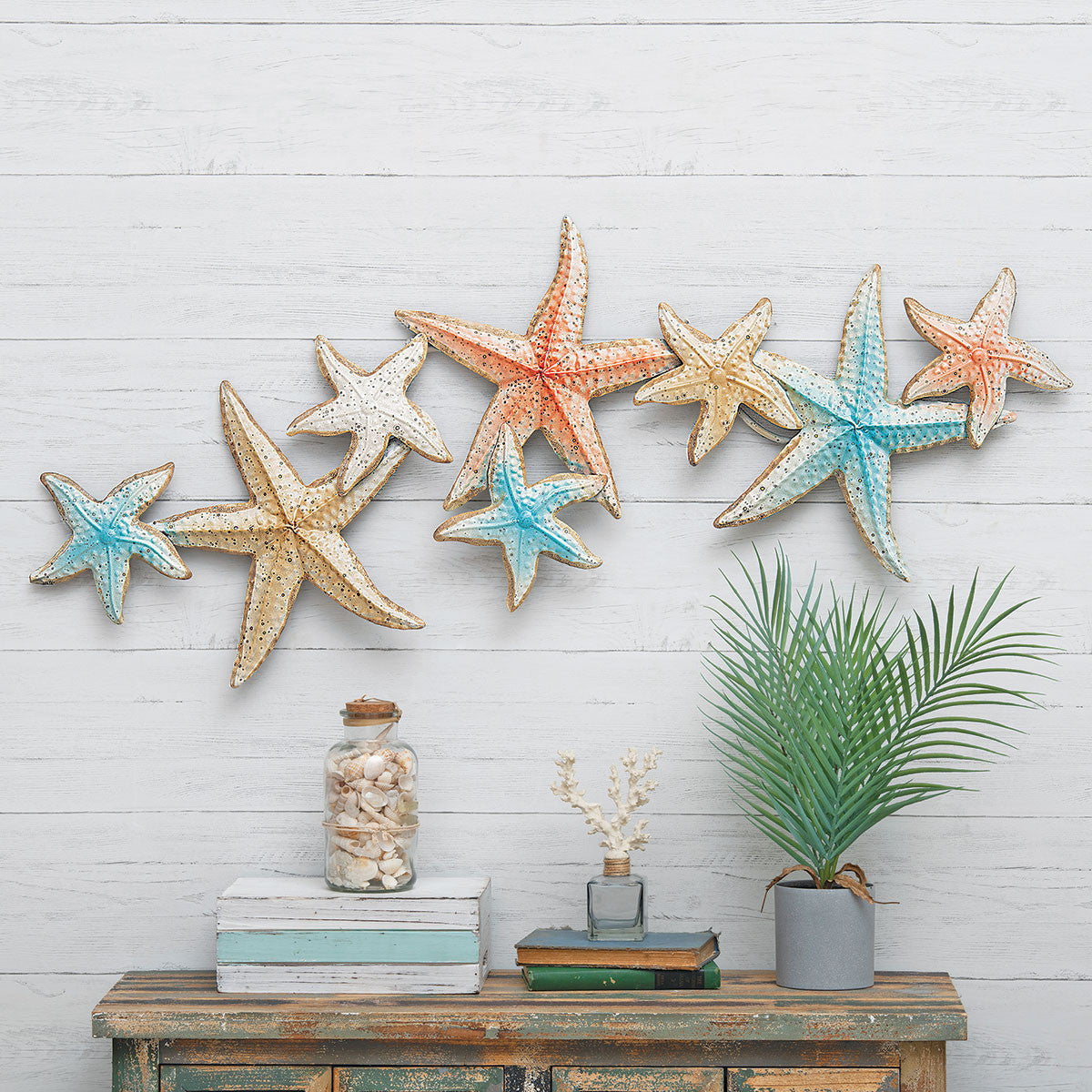 Coastal-Themed Metal Wall Art Set - Starfish Design, 46.5 Inches Wide