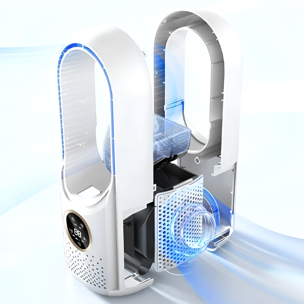 Desktop Air Cooler without Blades – USB Personal Fan with Humidifier and 6 Speeds, Night Light