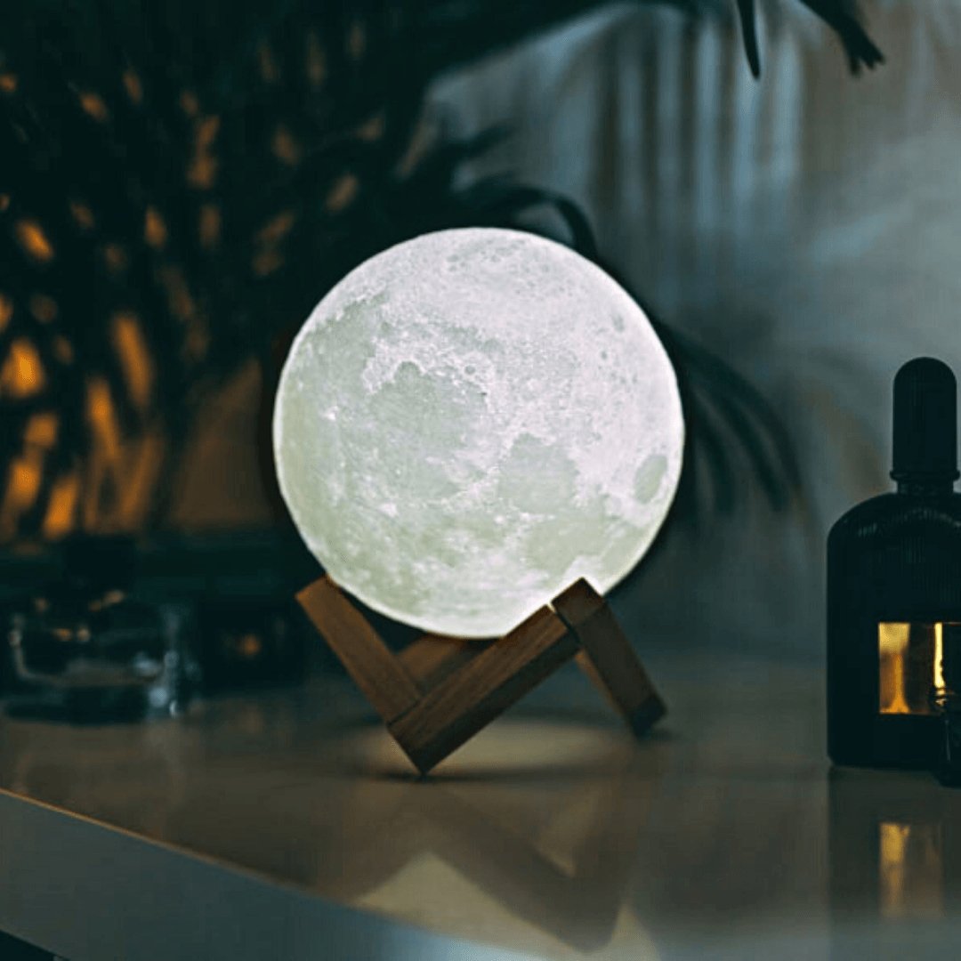 Touch-Controlled Moon Lamp with Wooden Base