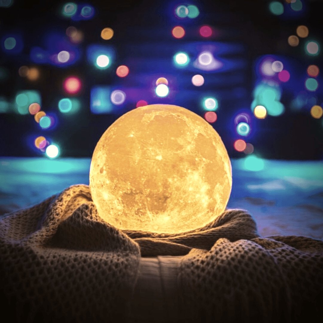 Touch-Controlled Moon Lamp with Wooden Base