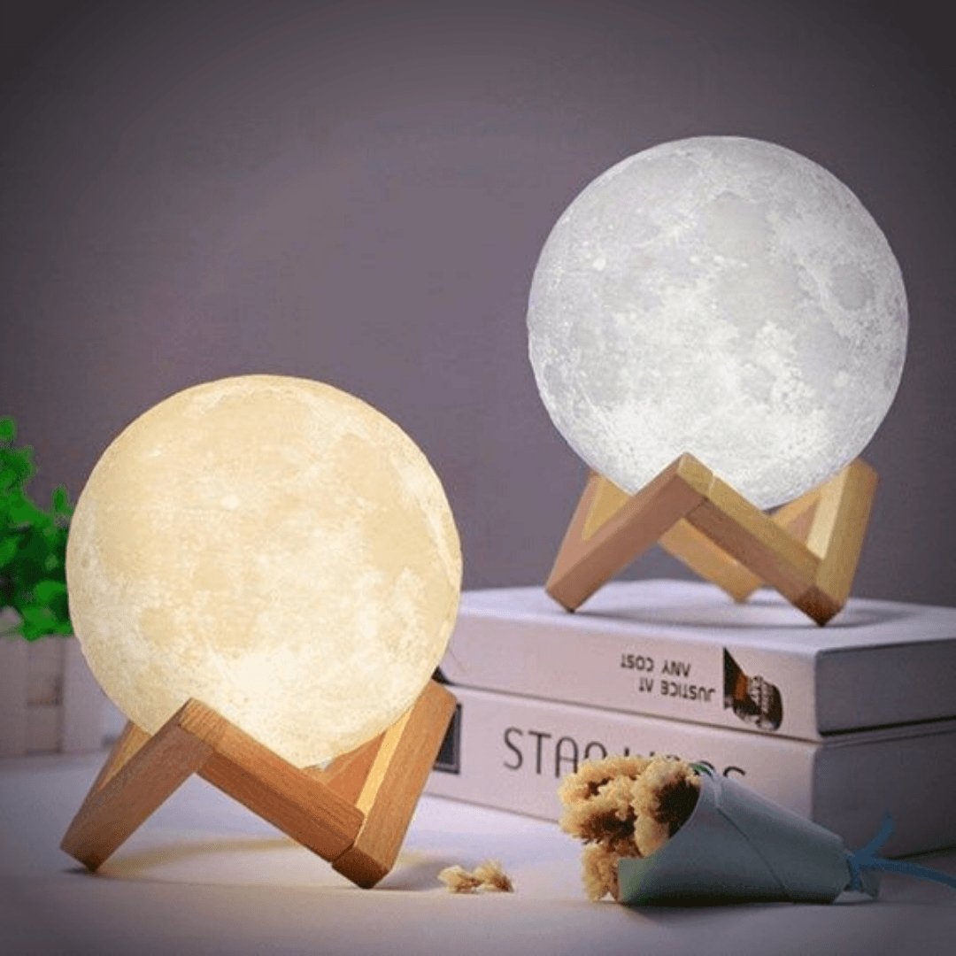 Touch-Controlled Moon Lamp with Wooden Base