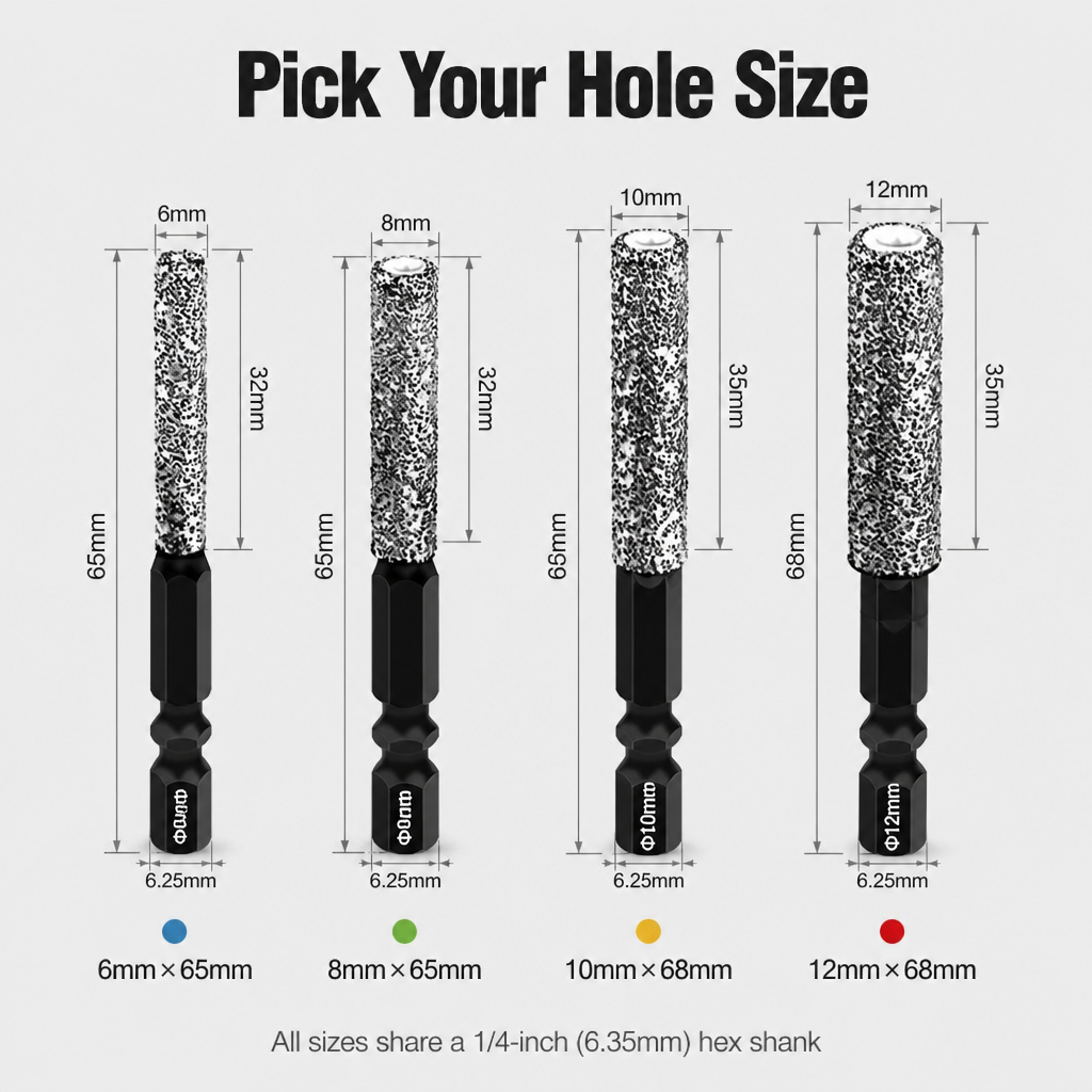 Waterless Hole Drilling Tool for Tile, Marble, and Glass