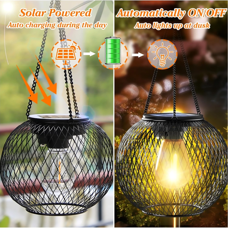 Retro Design Metal Grid Solar Lantern for Outdoor Gardens