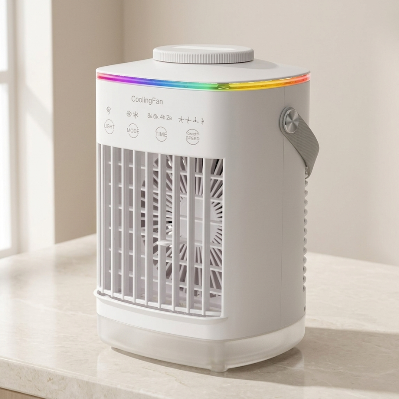 Compact Air Cooler with Water Reservoir – 3-in-1 Misting Fan and Night Light