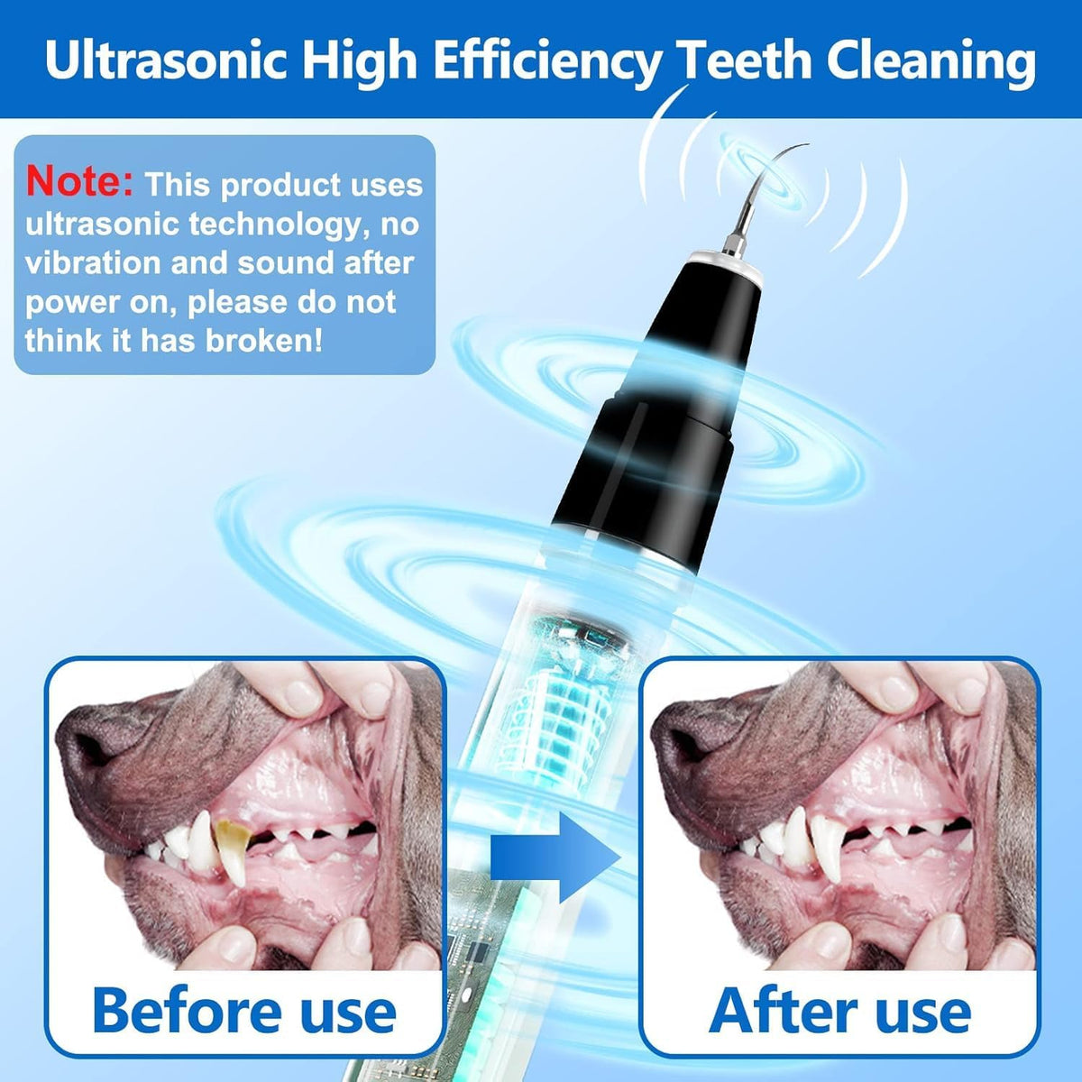 Teeth Cleaning Kit for Dogs and Cats - Ultrasonic Plaque and Tartar Remover
