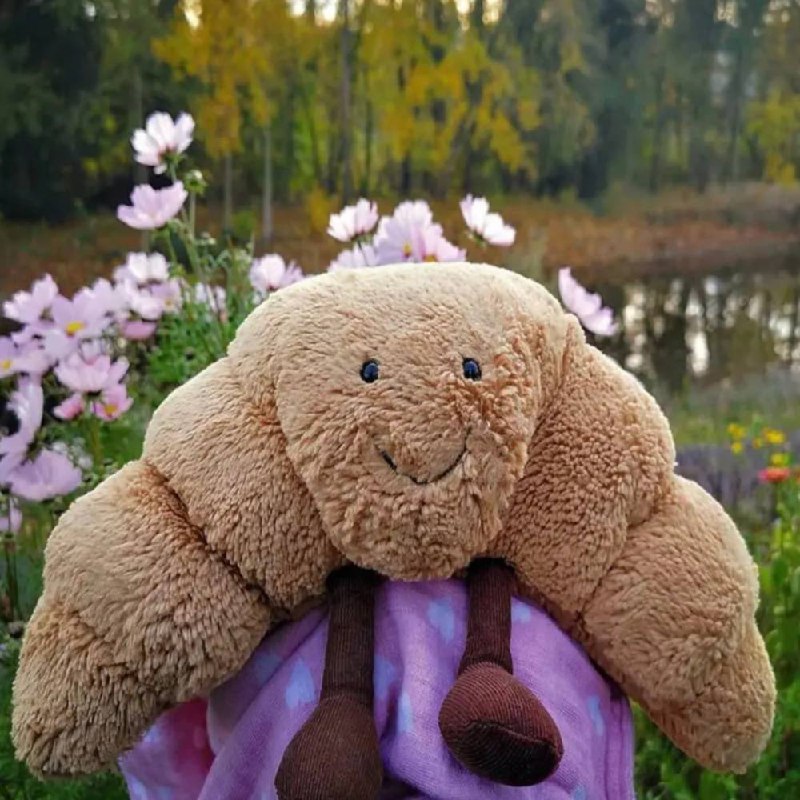 Soft 13-Inch Hugging Pillow in Croissant Shape with Happy Expression