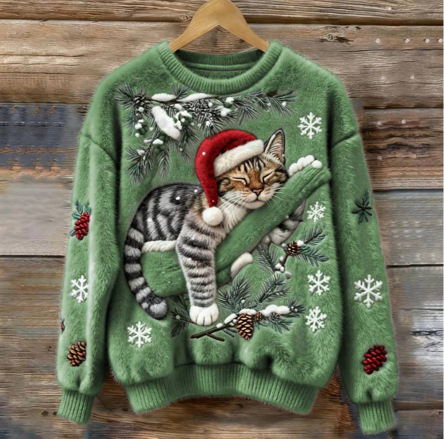 Cozy Holiday Pullover for Cats - 3D Appliqué Christmas Sweater
