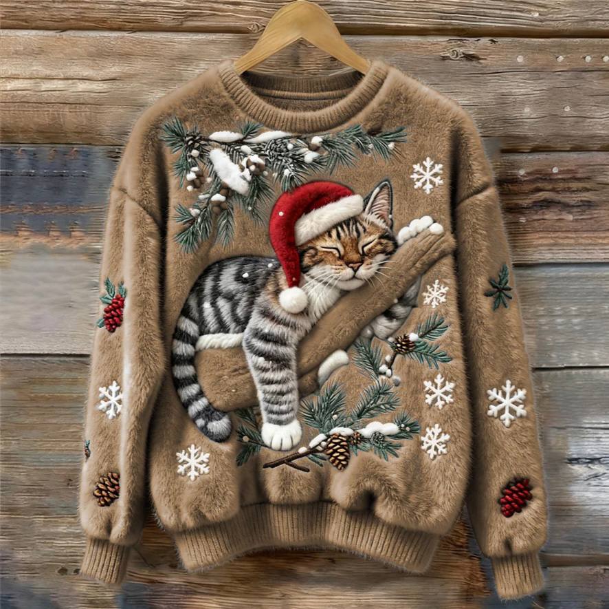 Cozy Holiday Pullover for Cats - 3D Appliqué Christmas Sweater