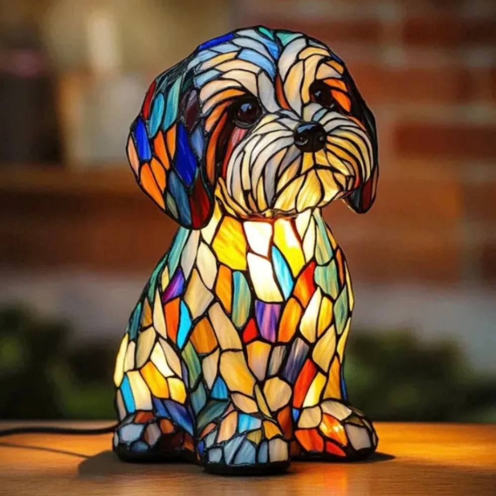 Colorful Tiffany-Style Table Lamp for Dogs - Artistic Glass Design