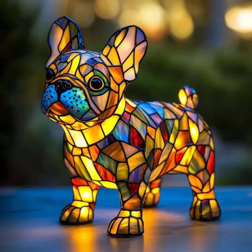 Colorful Tiffany-Style Table Lamp for Dogs - Artistic Glass Design