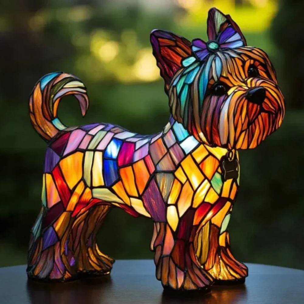 Colorful Tiffany-Style Table Lamp for Dogs - Artistic Glass Design