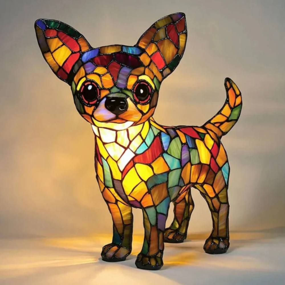 Colorful Tiffany-Style Table Lamp for Dogs - Artistic Glass Design