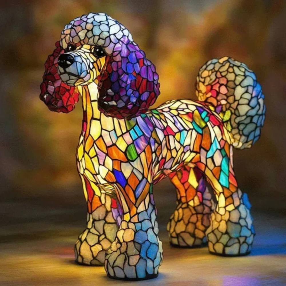Colorful Tiffany-Style Table Lamp for Dogs - Artistic Glass Design