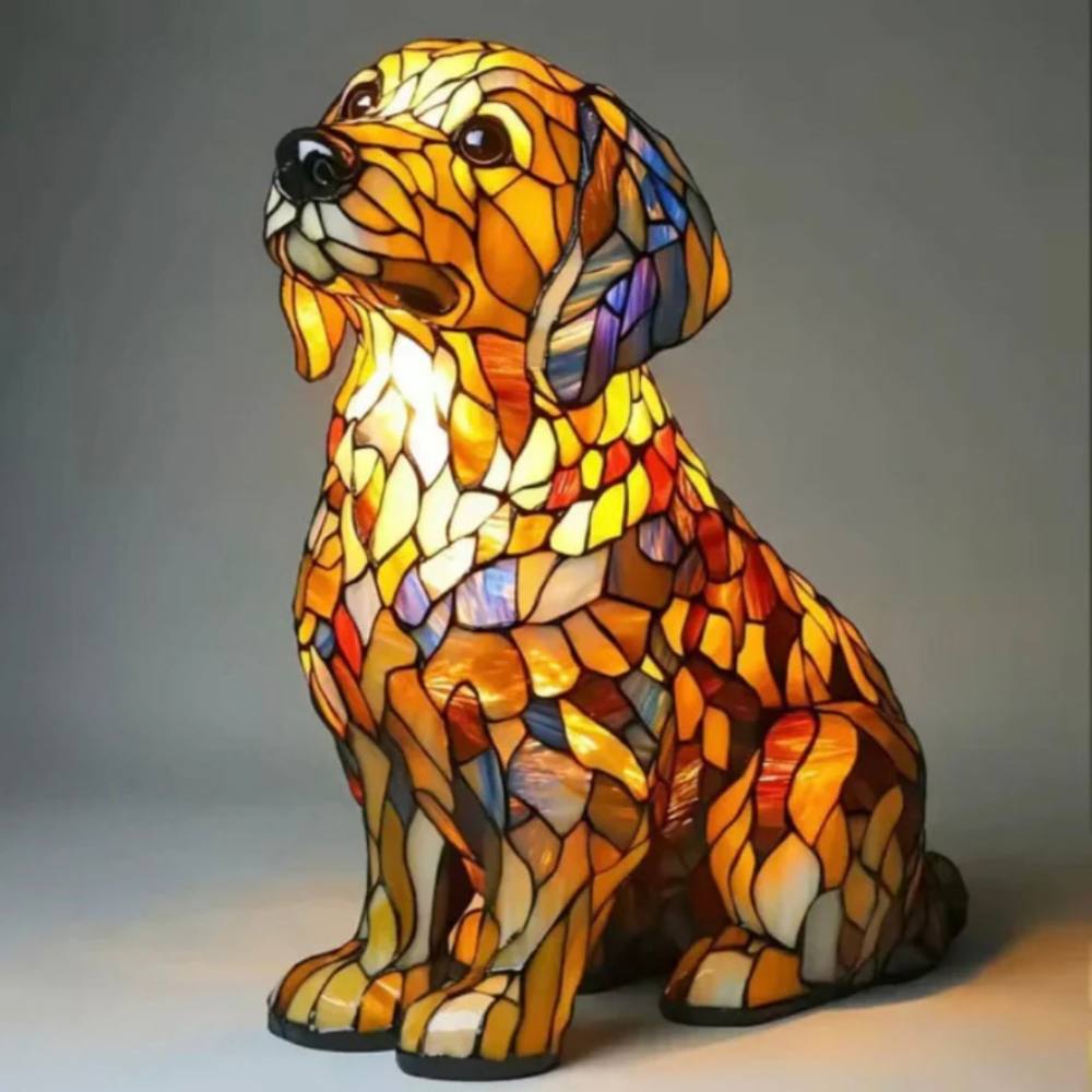 Colorful Tiffany-Style Table Lamp for Dogs - Artistic Glass Design