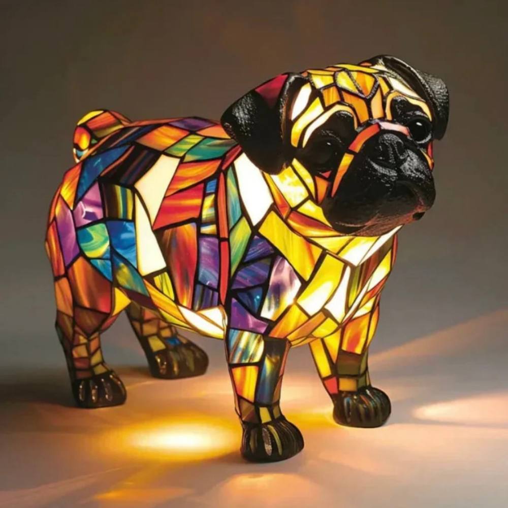 Colorful Tiffany-Style Table Lamp for Dogs - Artistic Glass Design