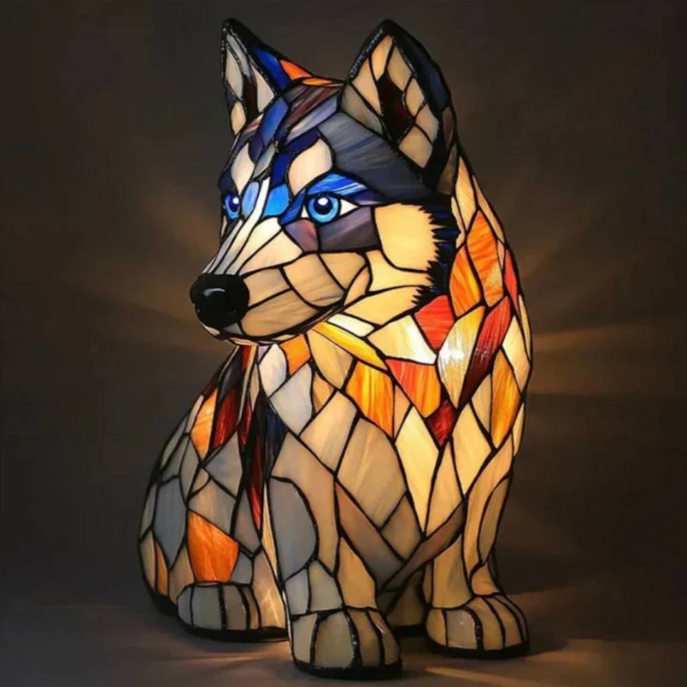 Colorful Tiffany-Style Table Lamp for Dogs - Artistic Glass Design