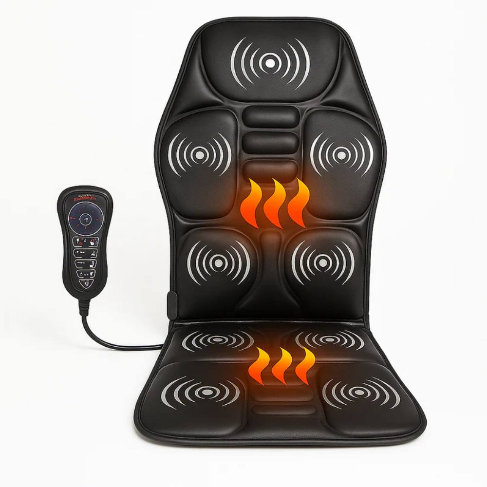 Massage Seat Cushion with Remote - Heat and Vibration for Back, Neck, Hips, 5 Zones