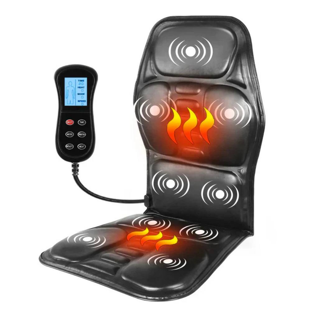 Massage Seat Cushion with Remote - Heat and Vibration for Back, Neck, Hips, 5 Zones
