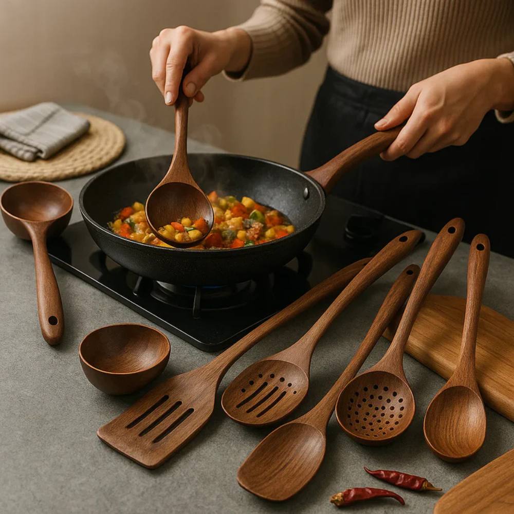 Natural and Durable Kitchen Utensil Set Made of Acacia Wood