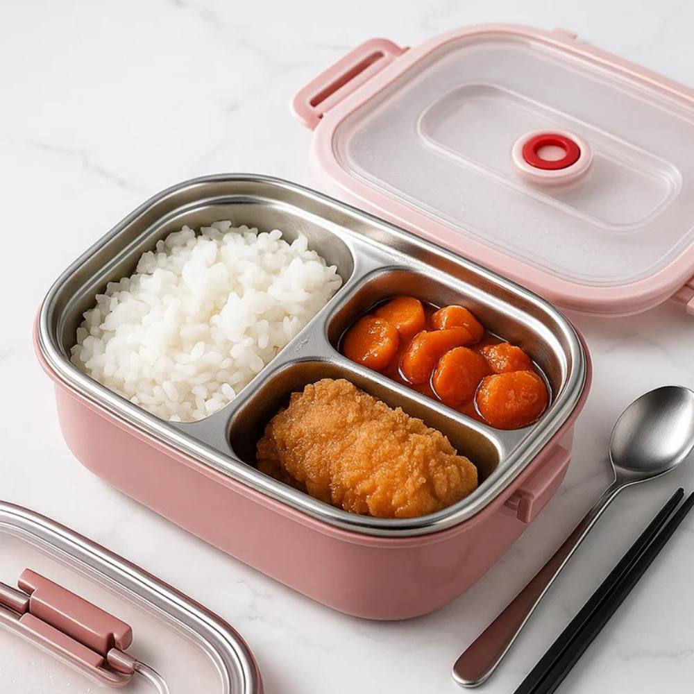 Lunch Box with Stainless Steel Container, Leakproof and Multi-Compartment Design