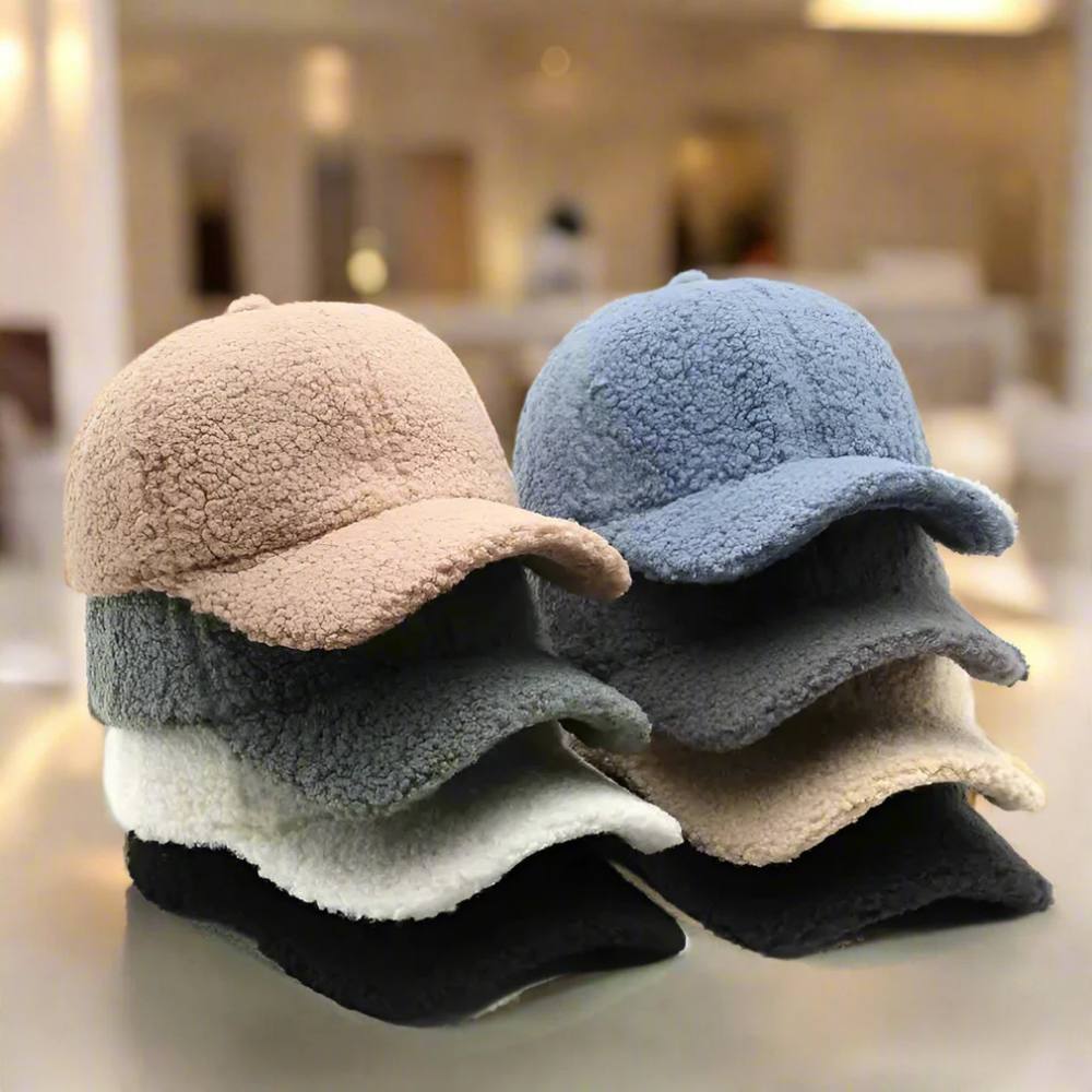 Casual Winter Hat in Teddy Fabric - Adjustable Cap for Cold Weather