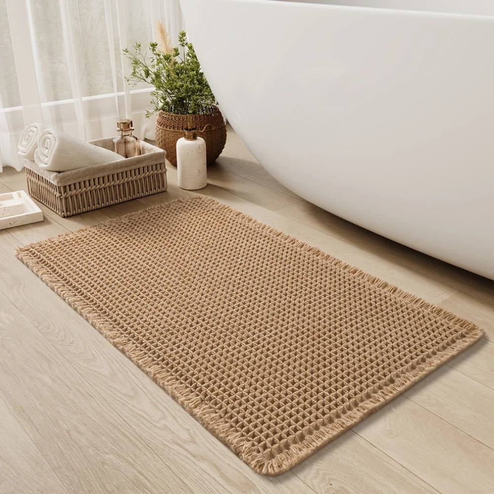 Non-Slip Bath Rug with Tassels – Ultra Absorbent and Machine Washable