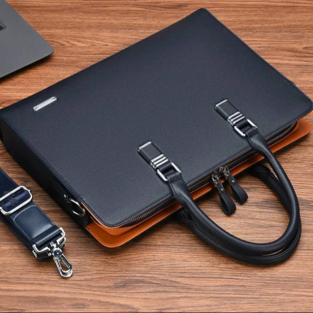 Stylish Leather Laptop Bag for Men, Adjustable Shoulder Strap, Fits 14-15 Inch