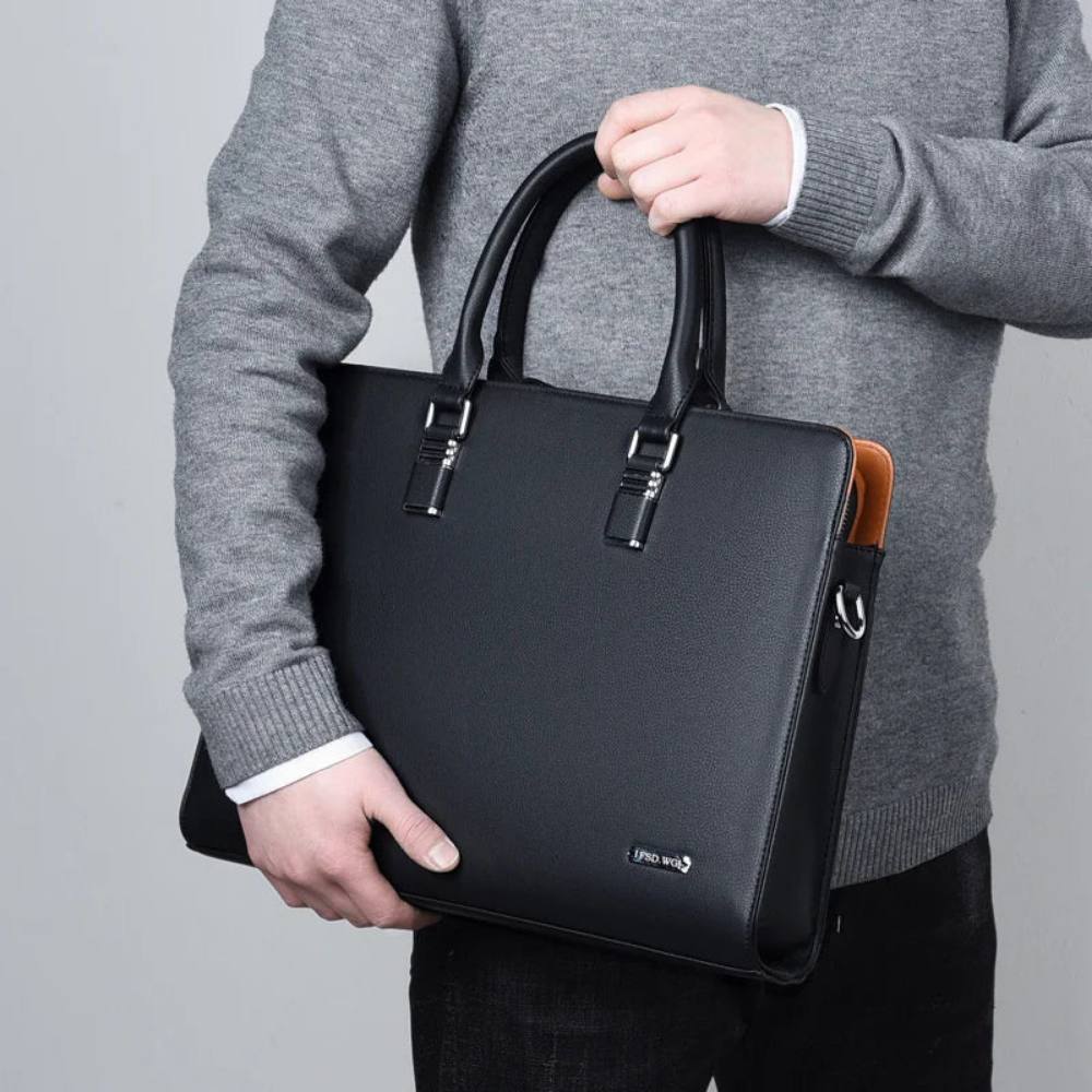 Stylish Leather Laptop Bag for Men, Adjustable Shoulder Strap, Fits 14-15 Inch