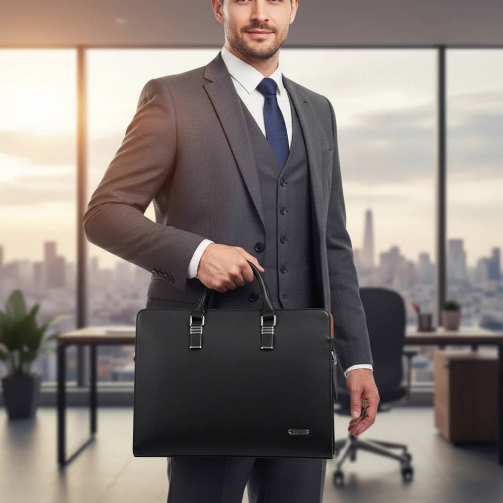 Stylish Leather Laptop Bag for Men, Adjustable Shoulder Strap, Fits 14-15 Inch