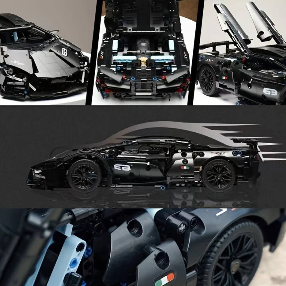 1288-Piece Building Block Model of Black Supercar for Teens and Adults