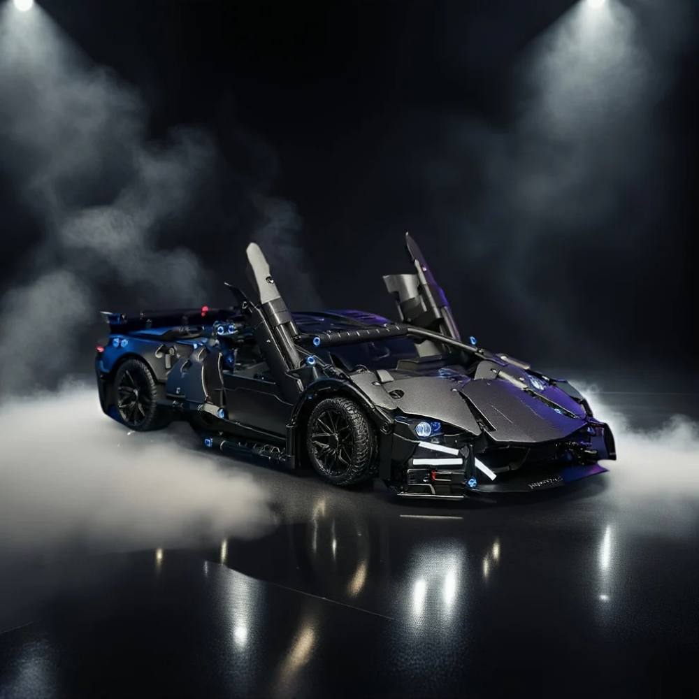 1288-Piece Building Block Model of Black Supercar for Teens and Adults