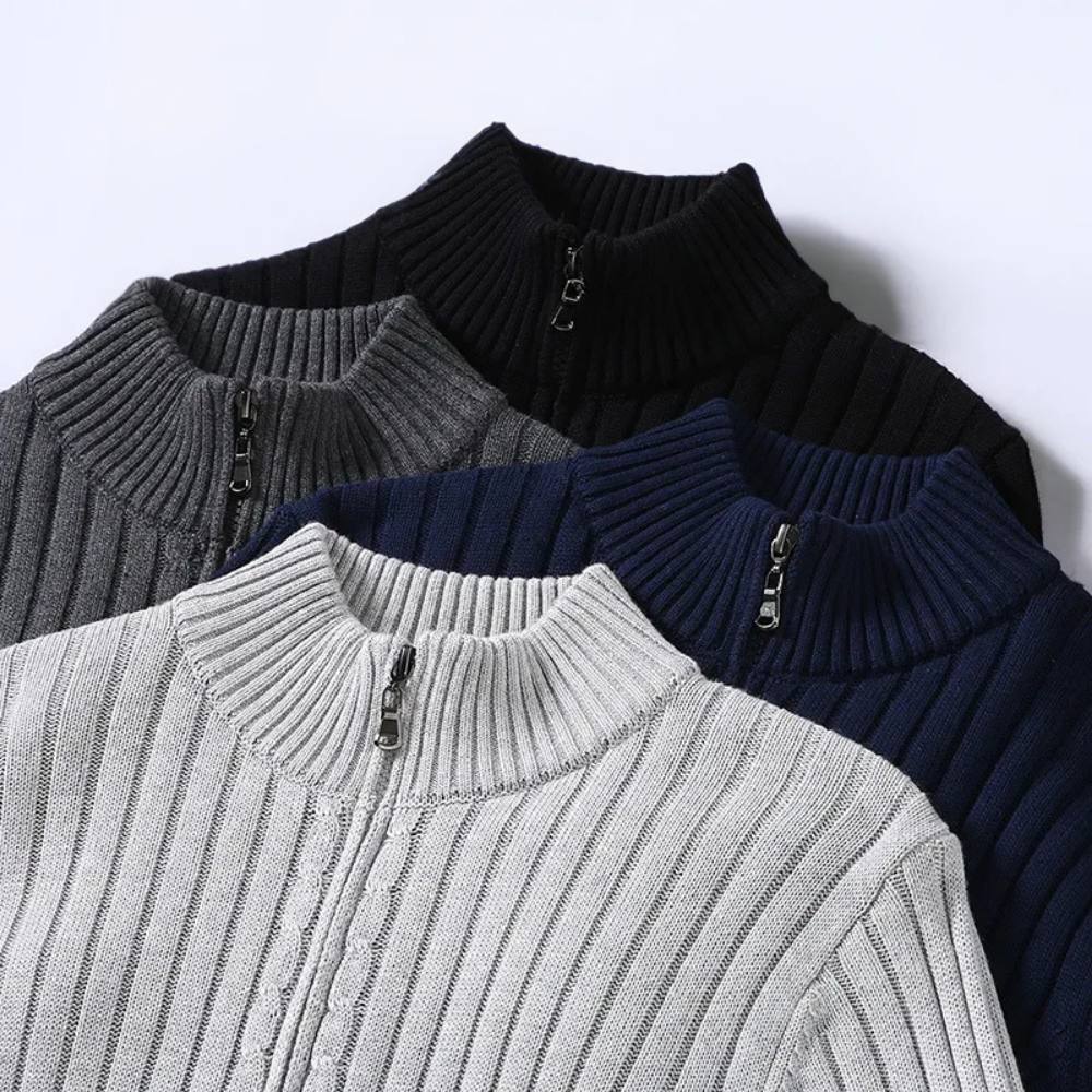 Modern Knitted Sweater for Men - Zip Cardigan with Tailored Fit
