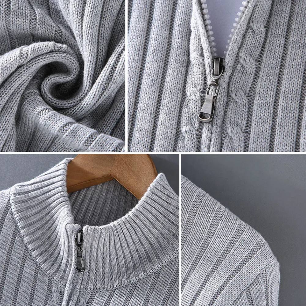 Modern Knitted Sweater for Men - Zip Cardigan with Tailored Fit