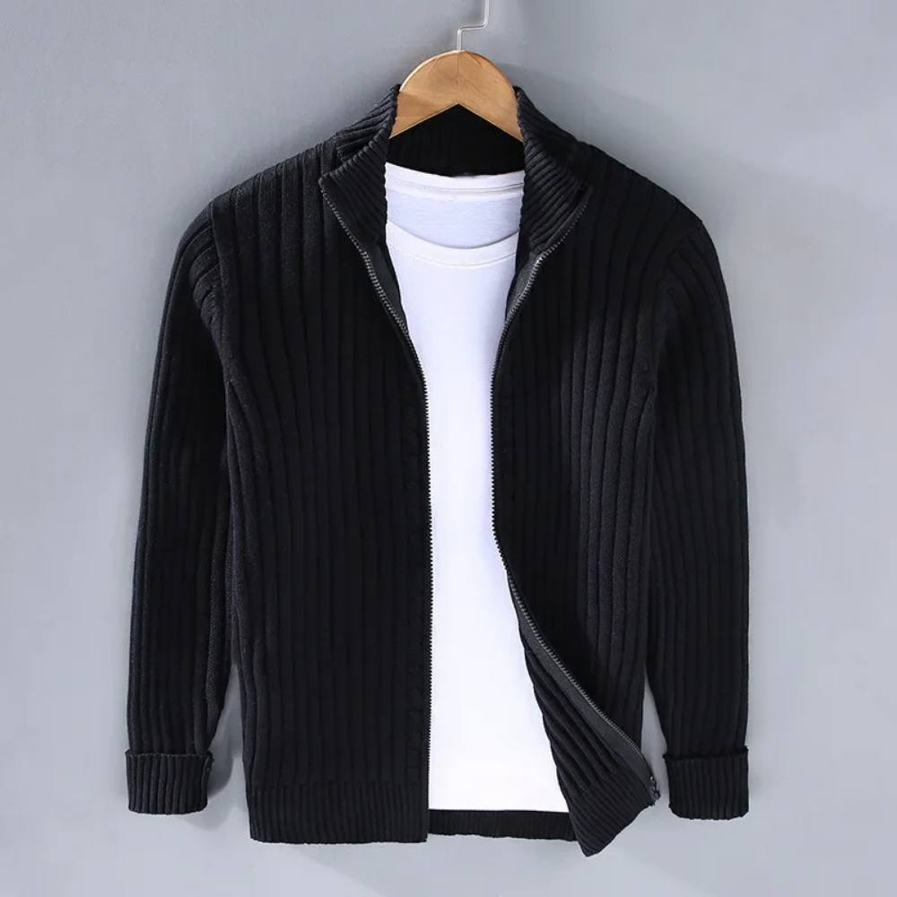 Modern Knitted Sweater for Men - Zip Cardigan with Tailored Fit