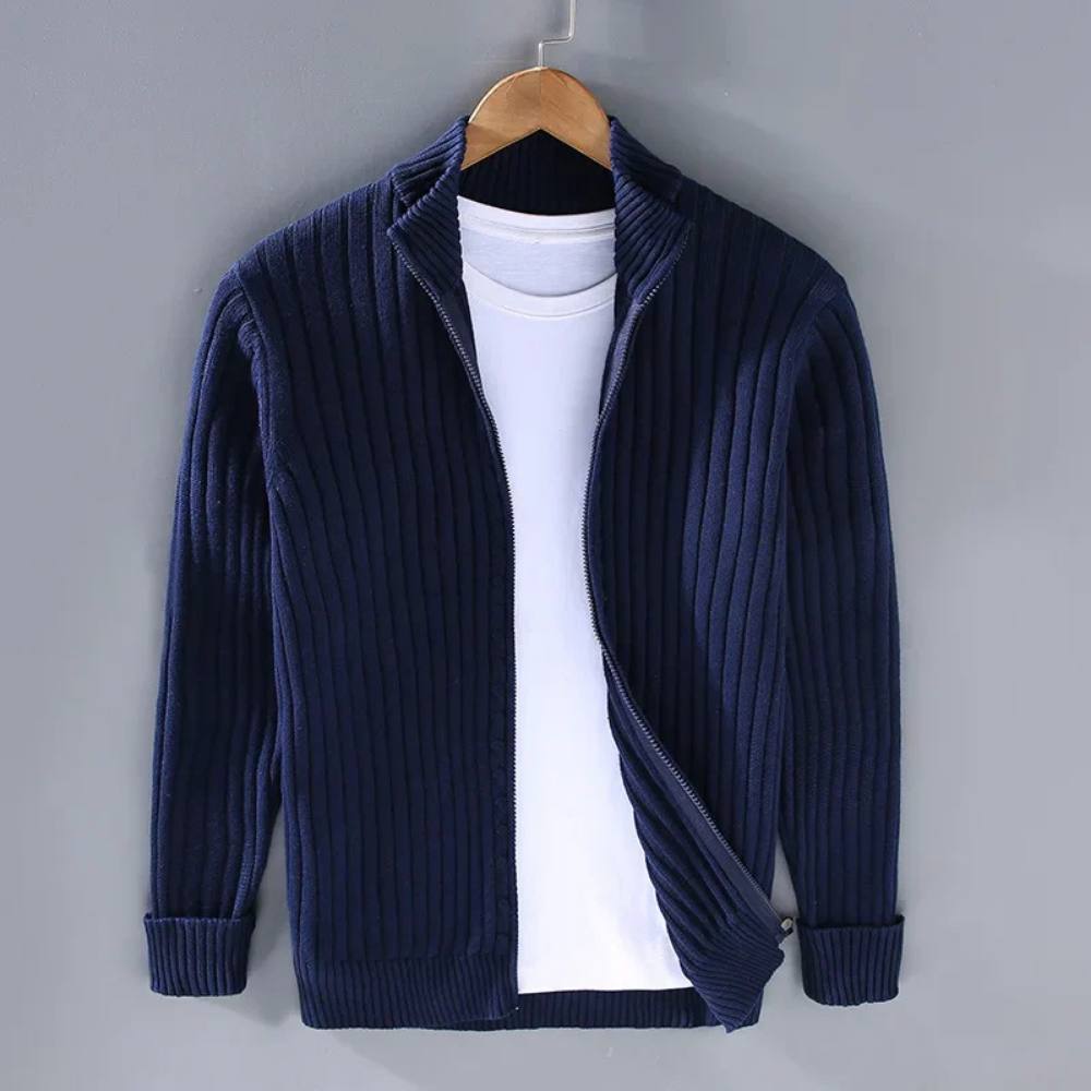 Modern Knitted Sweater for Men - Zip Cardigan with Tailored Fit